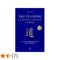 Book cover of Tao Te Ching with a golden Chinese character for "Dao" on a blue, wavy background.