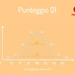 Grafico a campana che illustra la distribuzione dei punteggi QI nella popolazione, con il punteggio medio a 100.