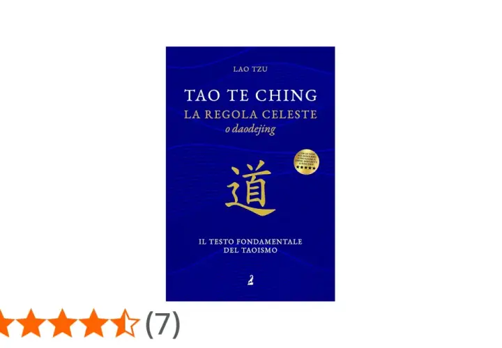 Book cover of Tao Te Ching with a golden Chinese character for "Dao" on a blue, wavy background.