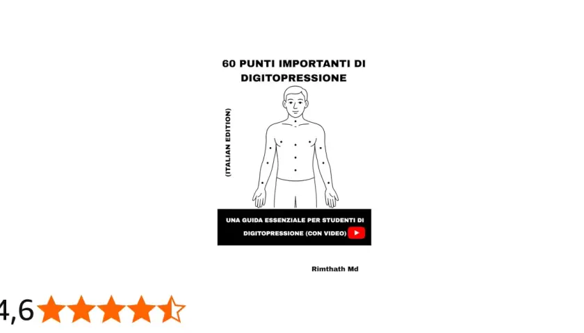 Mappa di 60 punti importanti di digitopressione su un corpo umano stilizzato. Guida essenziale per studenti.