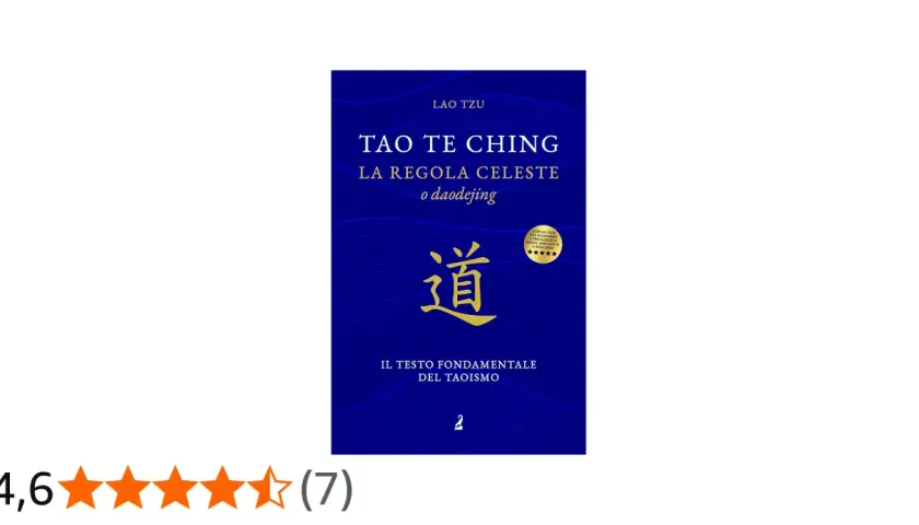 Book cover of Tao Te Ching with a golden Chinese character for "Dao" on a blue, wavy background.