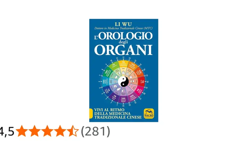 Copertina del libro "L'orologio degli organi" di Li Wu, che illustra il ciclo energetico degli organi secondo la Medicina Tradizionale Cinese.
