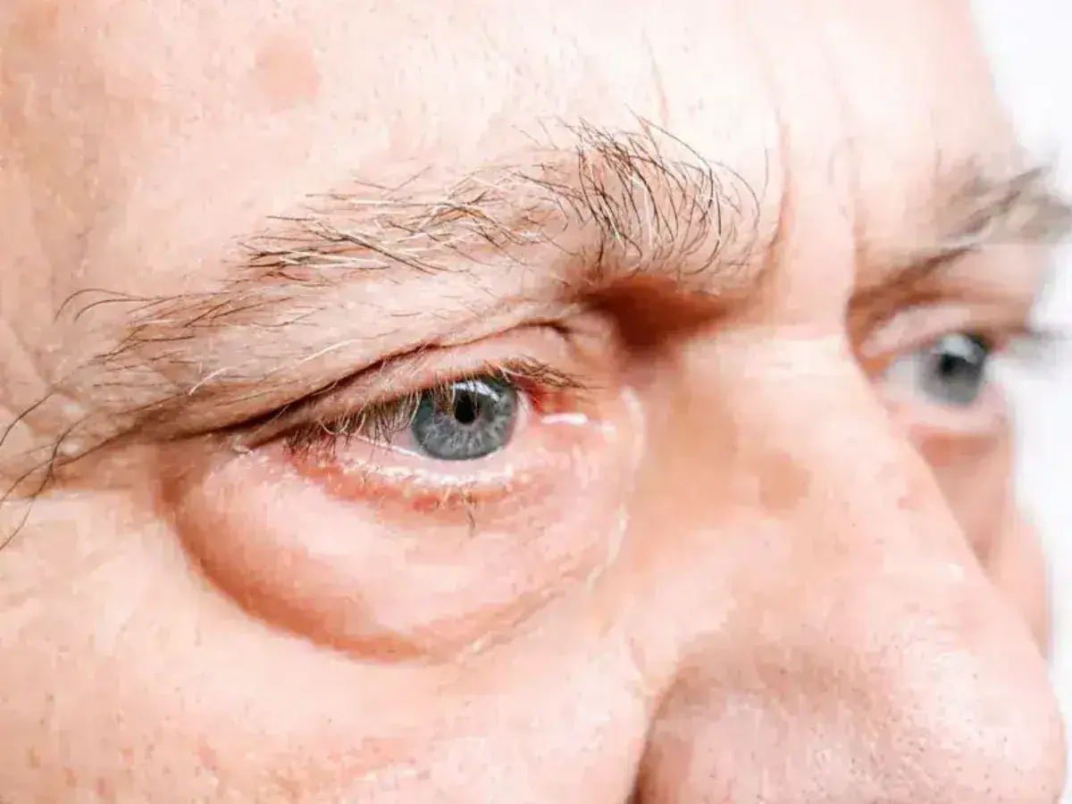 Occhi con borse evidenti, un segno che la medicina cinese potrebbe interpretare come squilibrio energetico.