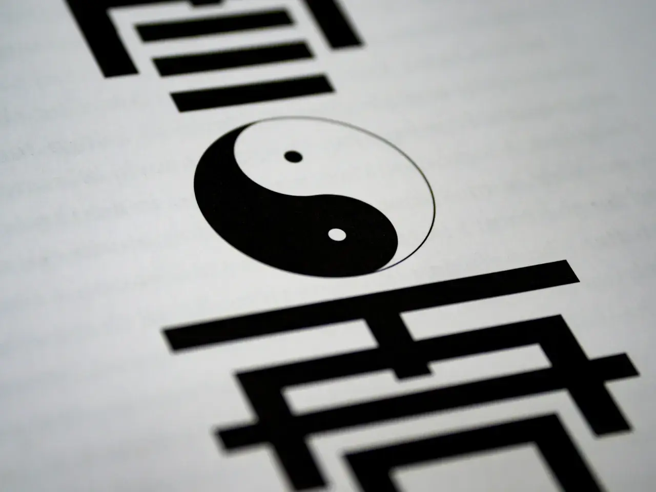 Simbolo **Jing Yang** (Yin e Yang) su sfondo bianco, circondato da caratteri neri stilizzati.