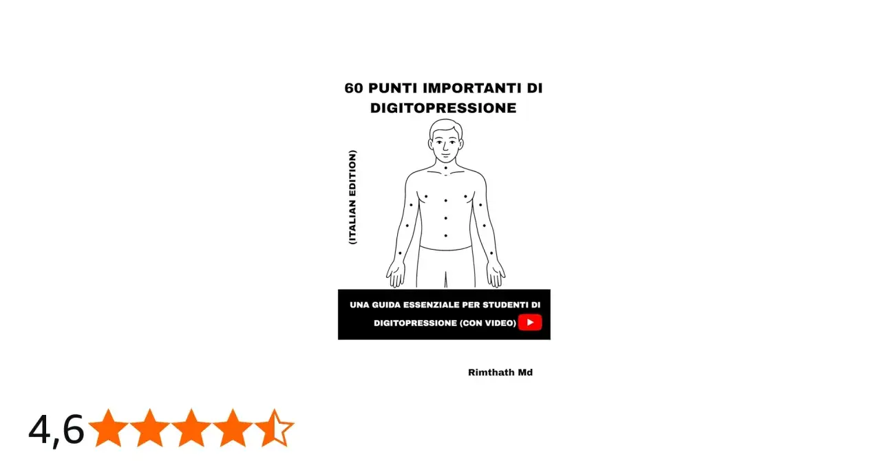 Mappa di 60 punti importanti di digitopressione su un corpo umano stilizzato. Guida essenziale per studenti.