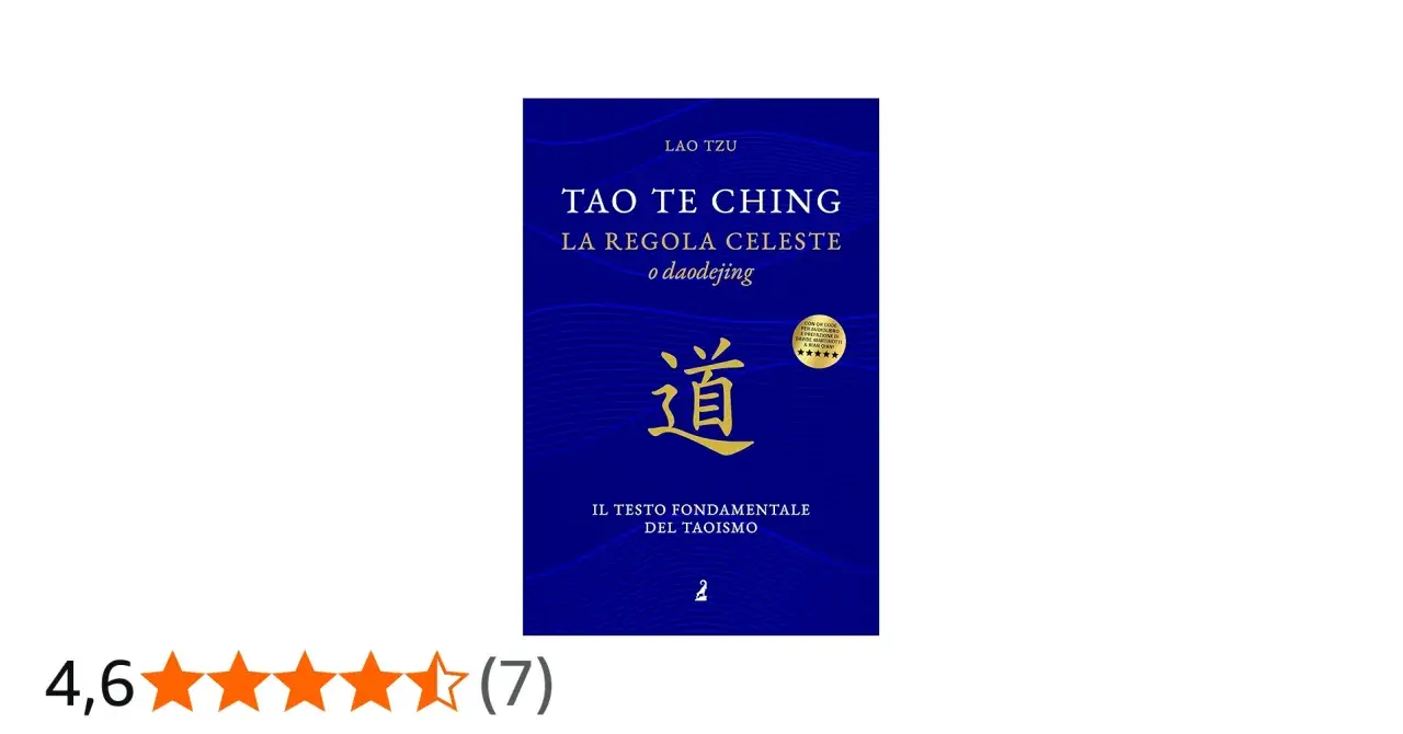 Book cover of Tao Te Ching with a golden Chinese character for "Dao" on a blue, wavy background.