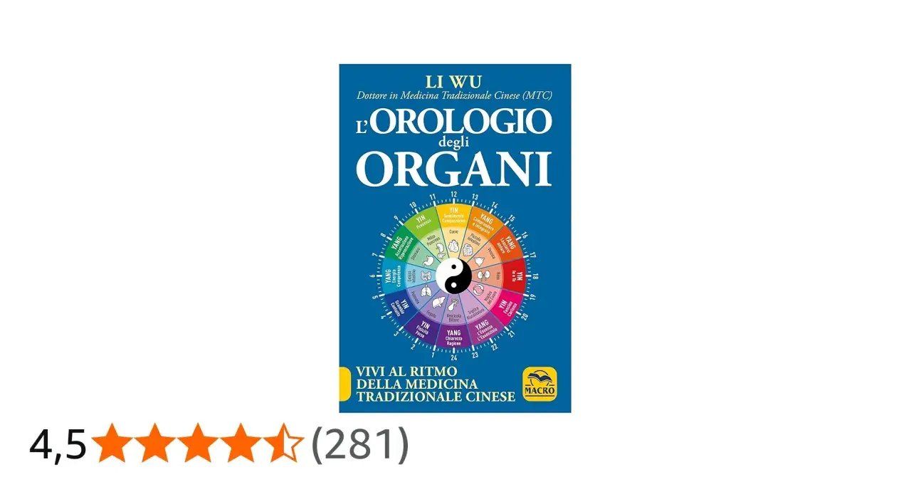 Copertina del libro "L'orologio degli organi" di Li Wu, che illustra il ciclo energetico degli organi secondo la Medicina Tradizionale Cinese.