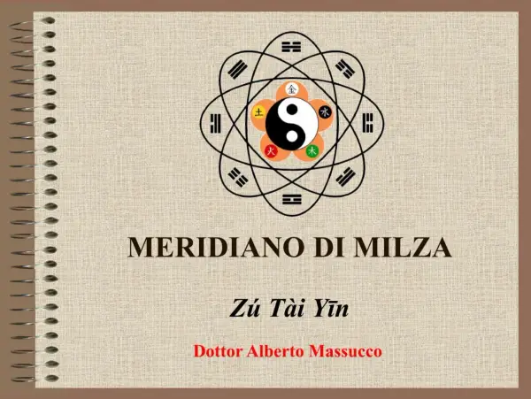 Diagramma del meridiano milza, con simboli Yin/Yang e trigrammi. Titolo: "Meridiano di Milza".